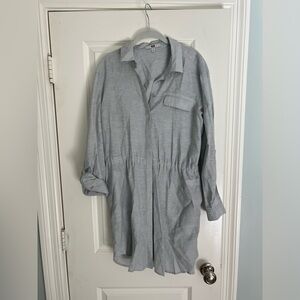 Etcetera striped long sleeve button up dress